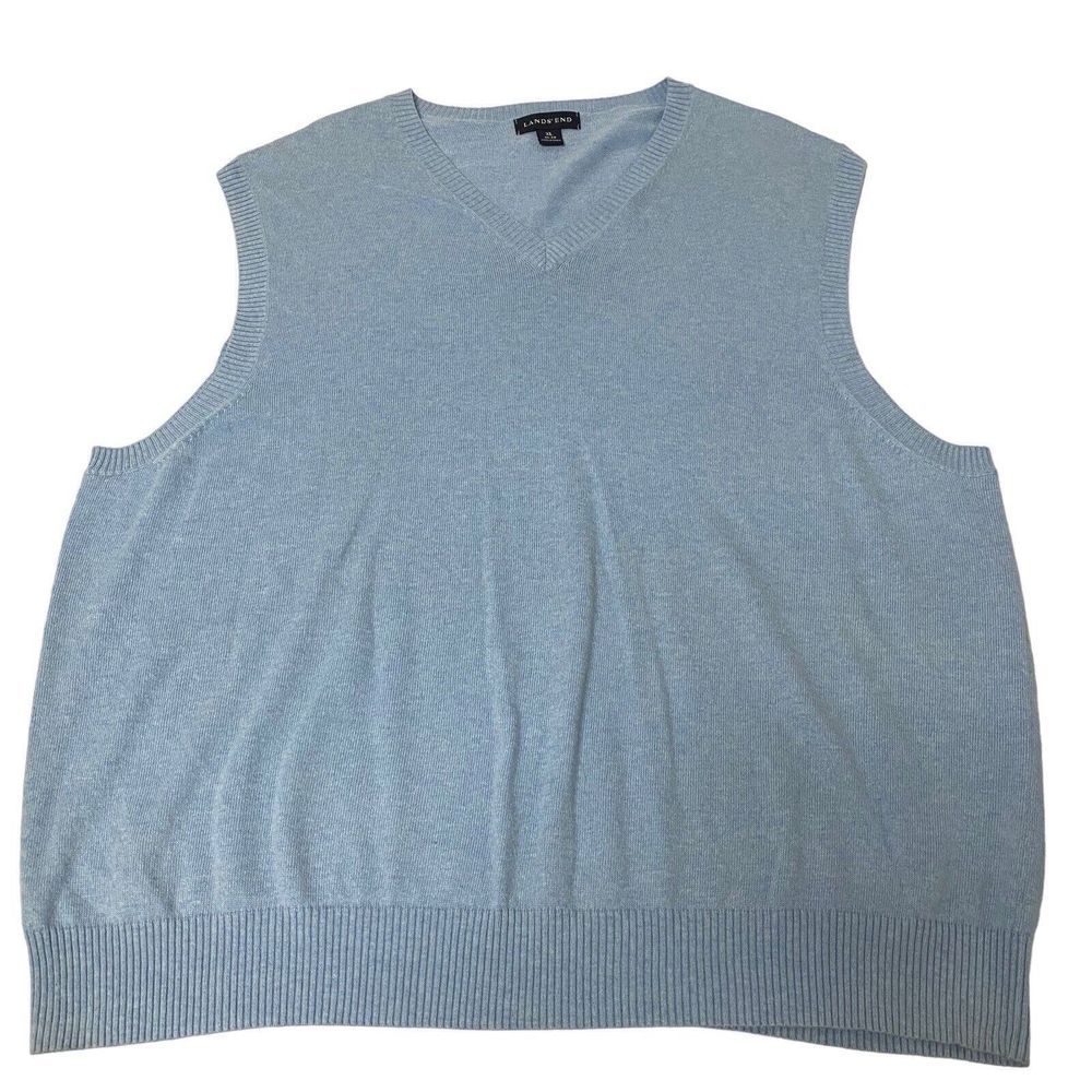 Lands End‎ Mens XL 46-48 Pullover Vest Sweater VNeck Sleeveless Blue Cashmere